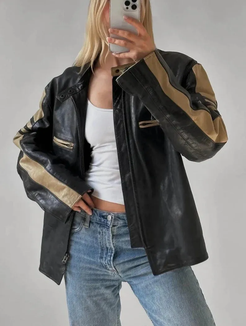 90's Womens Vintage Oversized Straight Jacket, ladies leather jacket