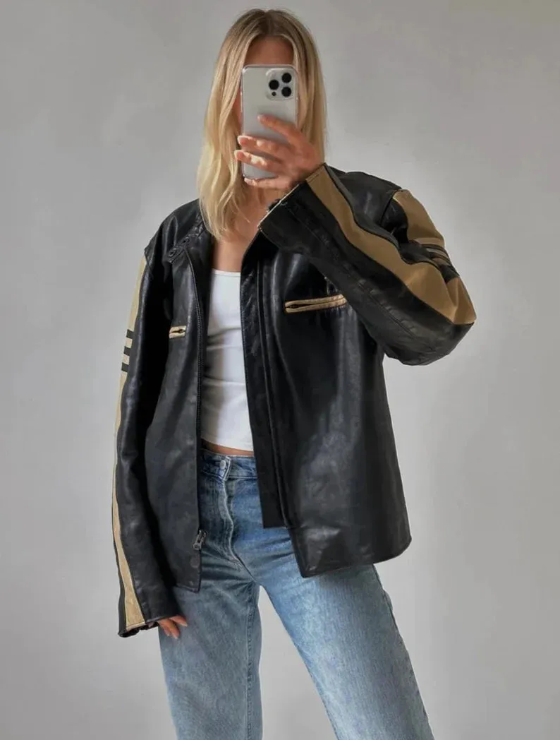 90's Womens Vintage Oversized Straight Jacket, ladies leather jacket