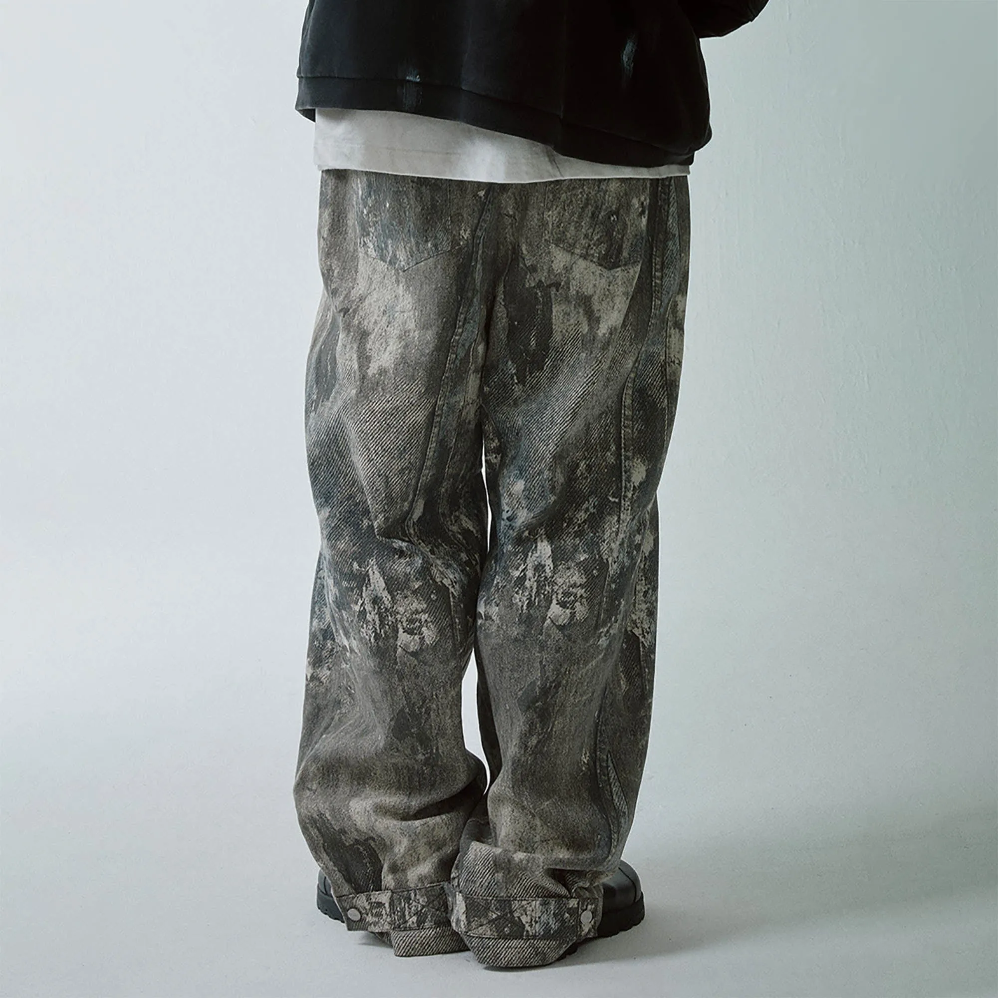 Acid Wash Straight-Leg Pants