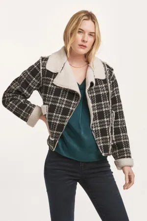 ALVIE ZIPPER FRONT COLLARED RELAXED FIT JACKET BLACK WHITE PLAID