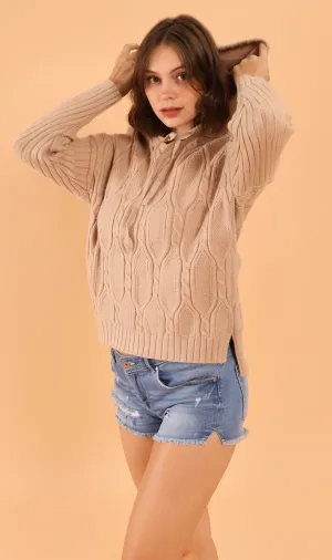ALYSSA Textured Knit Hoodie (Mocha)