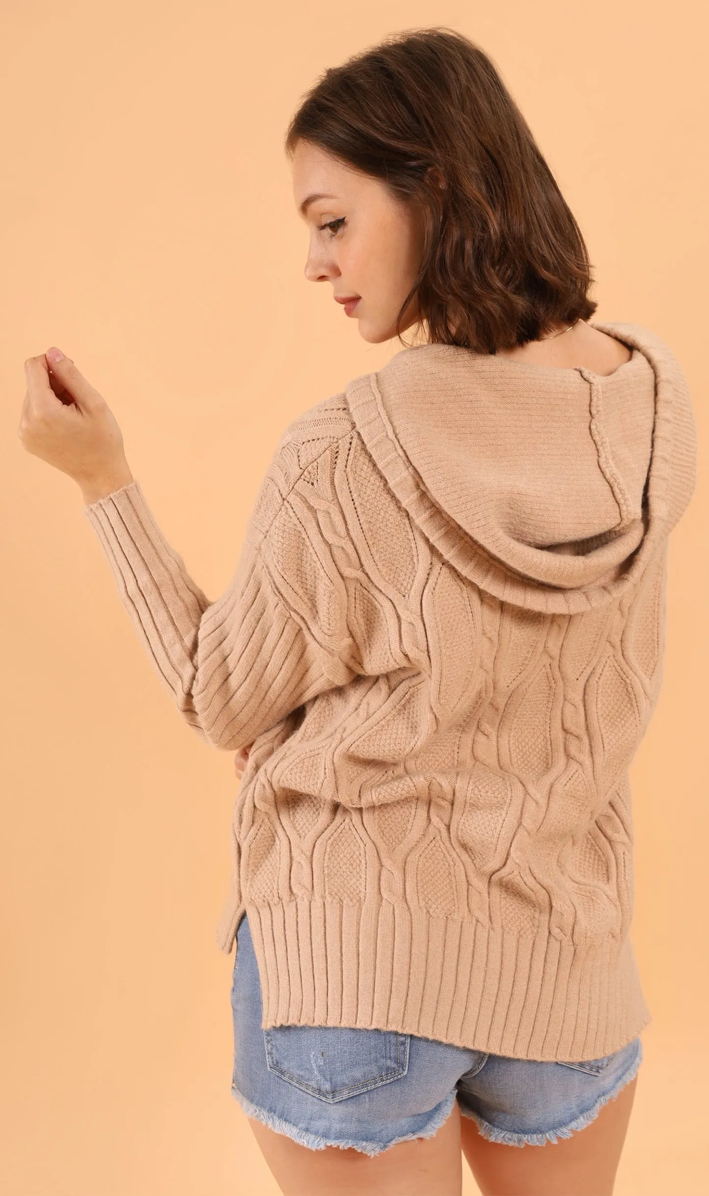 ALYSSA Textured Knit Hoodie (Mocha)