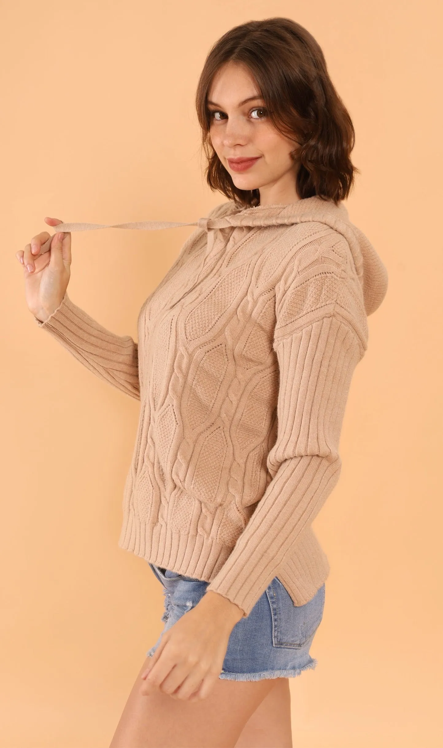 ALYSSA Textured Knit Hoodie (Mocha)