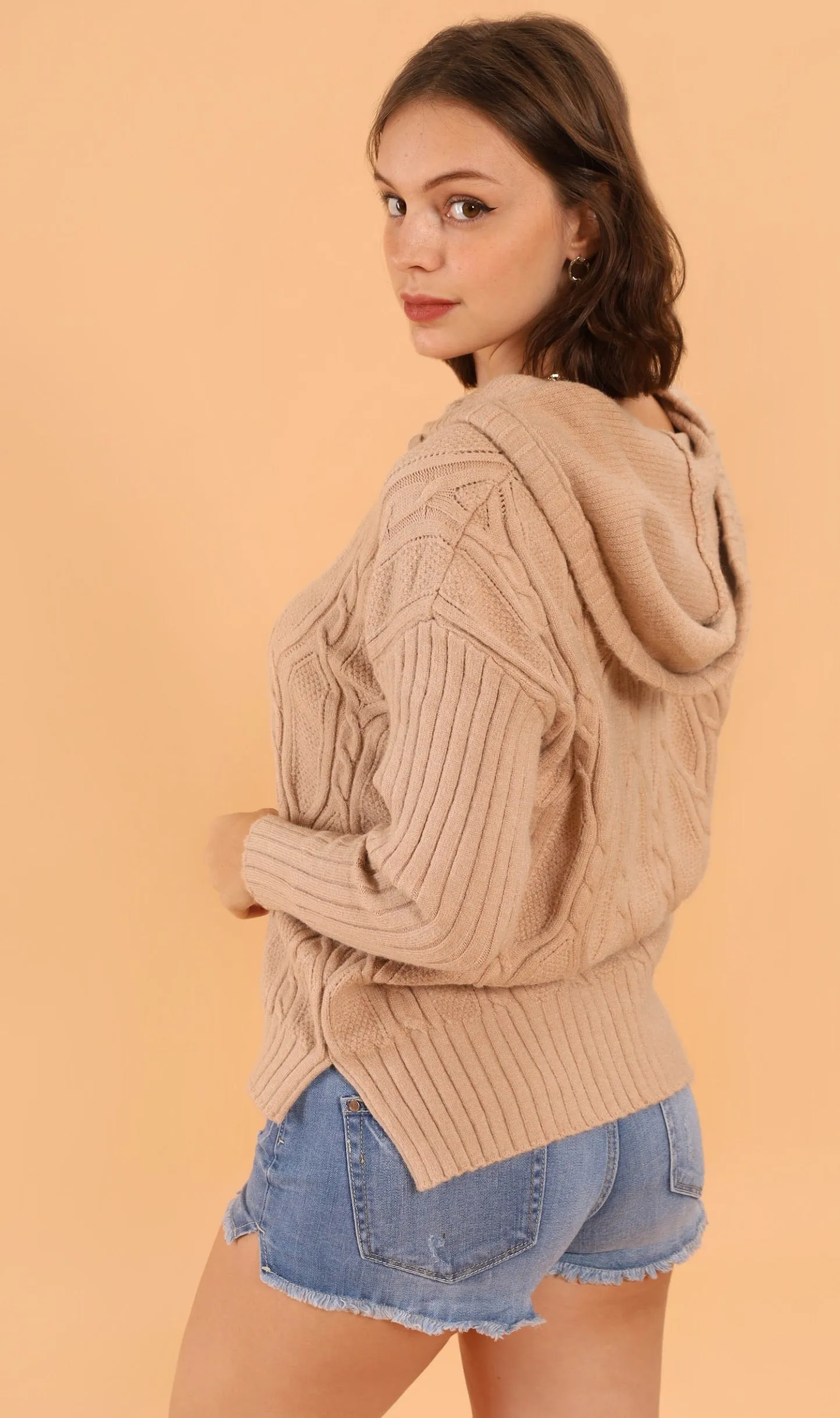 ALYSSA Textured Knit Hoodie (Mocha)