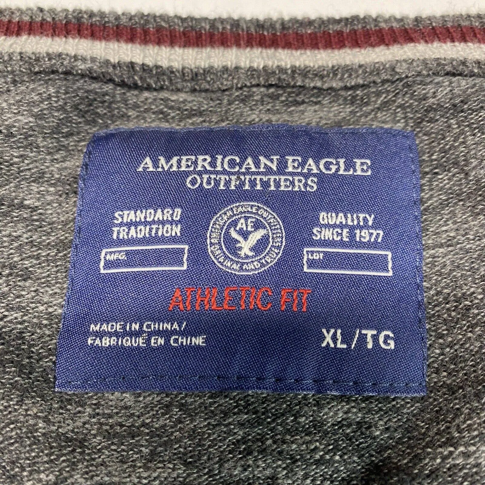 American Eagle Sweater Mens XL Gray V-Neck Athletic Fit Long Sleeve Knit Cotton