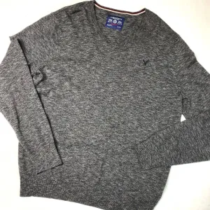 American Eagle Sweater Mens XL Gray V-Neck Athletic Fit Long Sleeve Knit Cotton