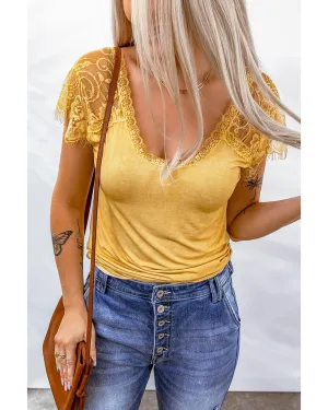 Azura Exchange Lace Crochet Short Sleeve T-Shirt - M