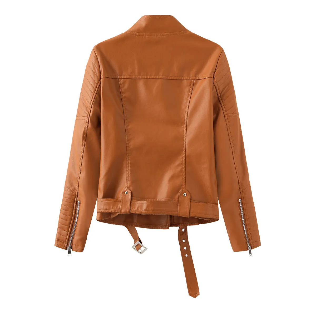 Belted Faux Leather Moto Jacket