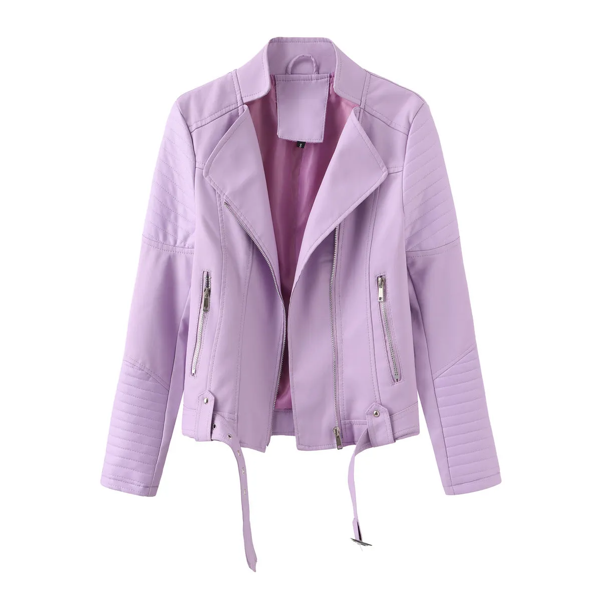 Belted Faux Leather Moto Jacket