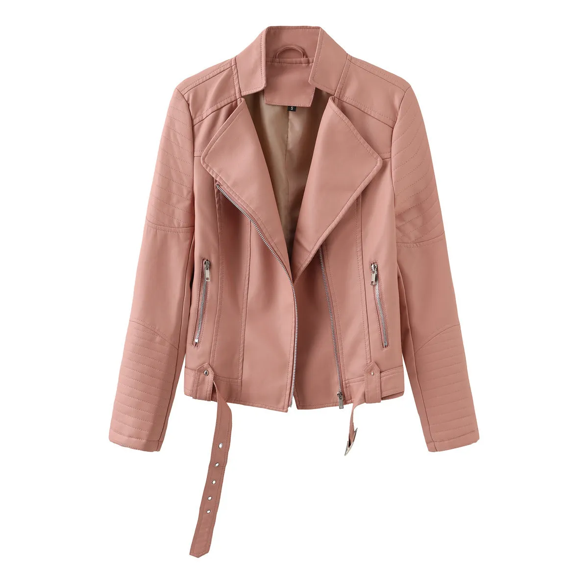 Belted Faux Leather Moto Jacket