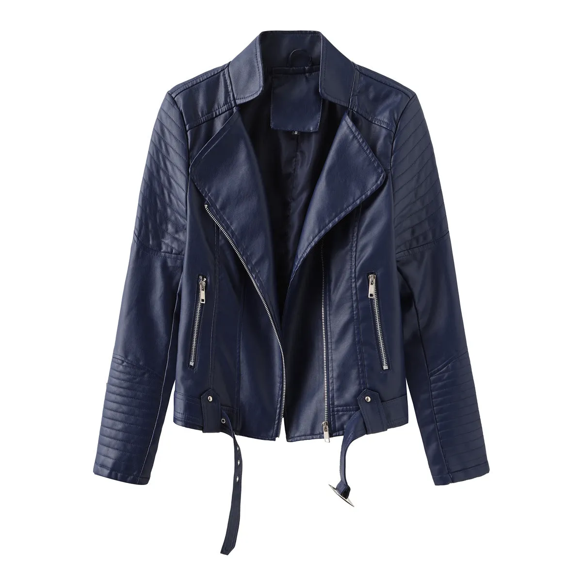 Belted Faux Leather Moto Jacket