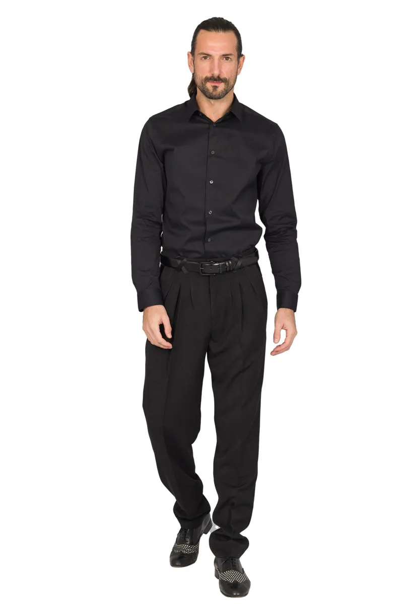 Black Men's Pants With Three Pleats & Satin Details