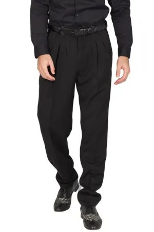 Black Men's Pants With Three Pleats & Satin Details