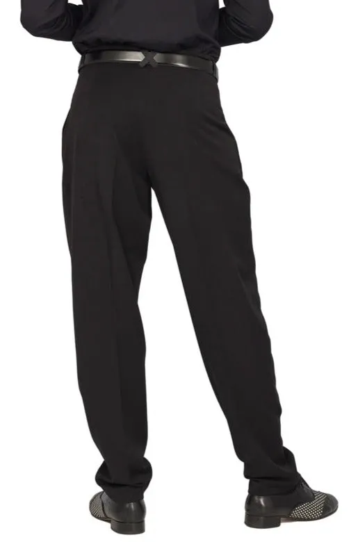 Black Men's Pants With Three Pleats & Satin Details