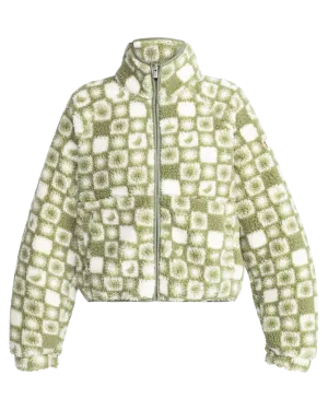 Blurry Cloud Zip Fleece Jacket in Oil Green