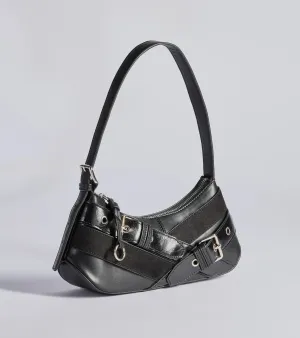 Bold Buckles Faux Leather Handbag