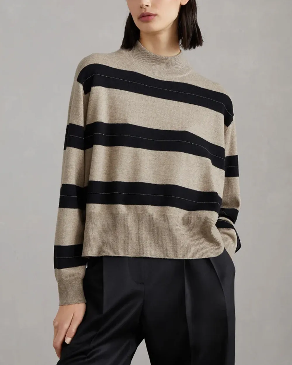 Brown Stripe Mockneck Sweater