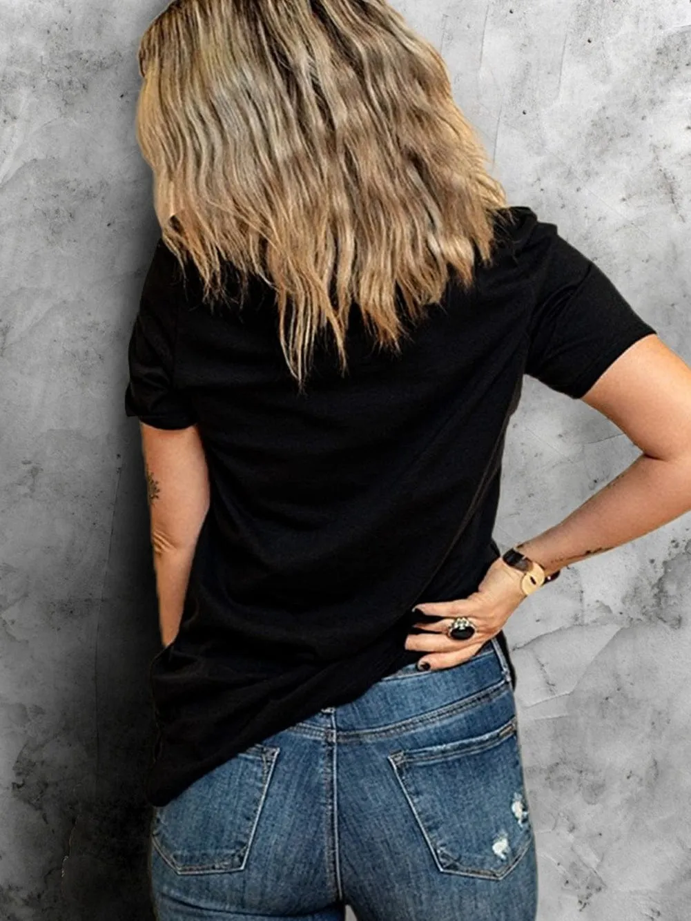 Bunny Glitter Black Easter Round Neck Tee