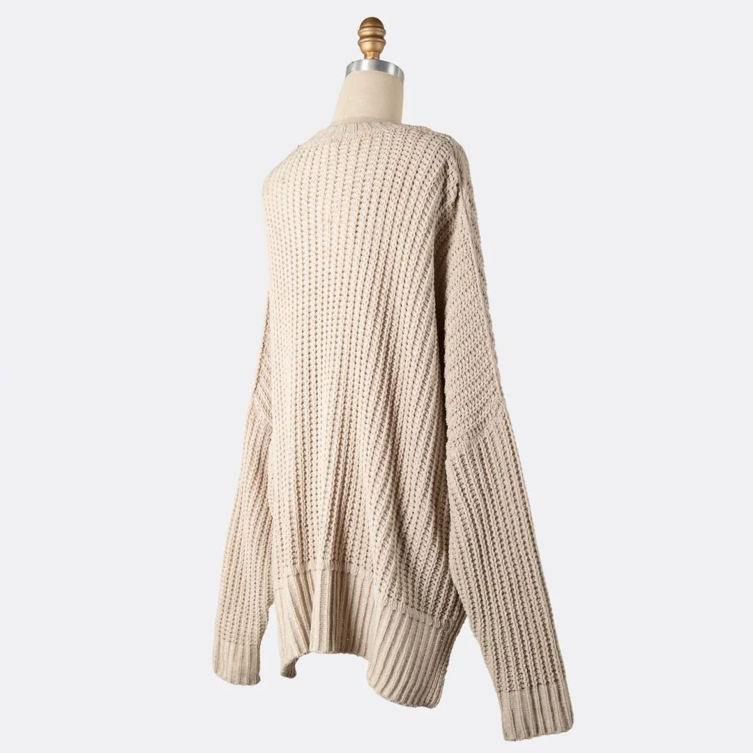Chenille Cable Knit Cardigan (Brown)