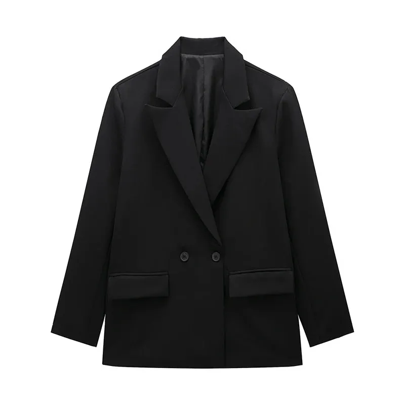 Chic Women's Solid Double-Breasted Loose Suit Coat - Perfect for Spring & Autumn Style
