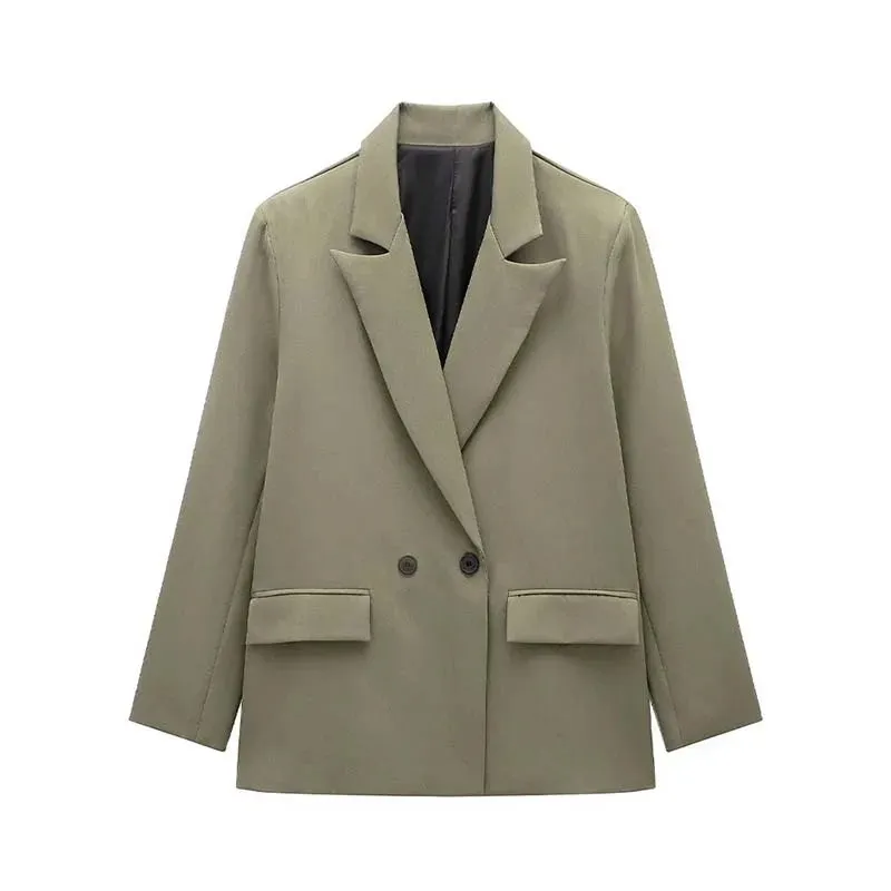 Chic Women's Solid Double-Breasted Loose Suit Coat - Perfect for Spring & Autumn Style