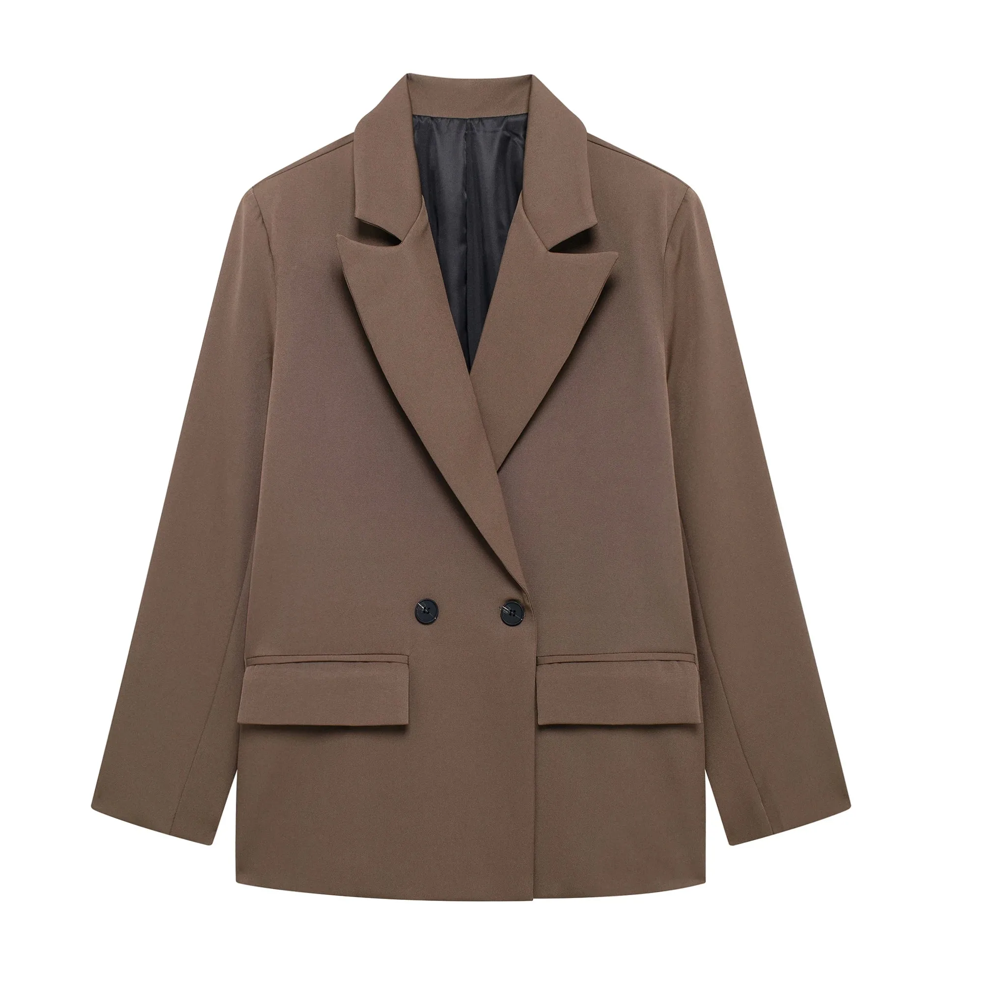 Chic Women's Solid Double-Breasted Loose Suit Coat - Perfect for Spring & Autumn Style