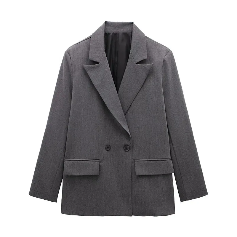 Chic Women's Solid Double-Breasted Loose Suit Coat - Perfect for Spring & Autumn Style
