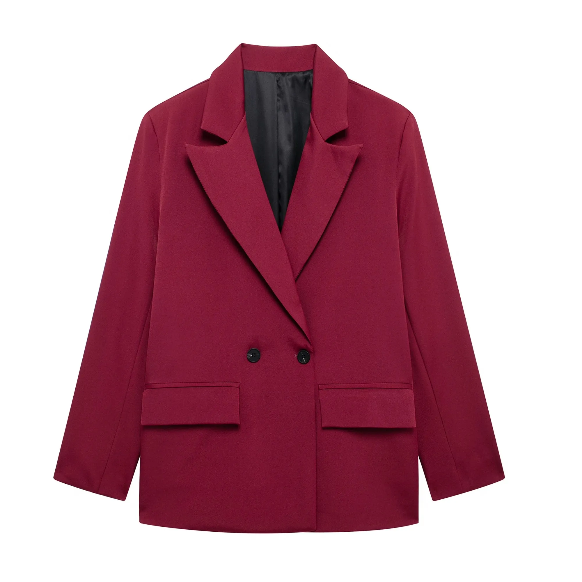 Chic Women's Solid Double-Breasted Loose Suit Coat - Perfect for Spring & Autumn Style