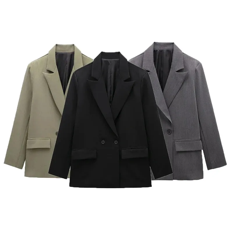Chic Women's Solid Double-Breasted Loose Suit Coat - Perfect for Spring & Autumn Style