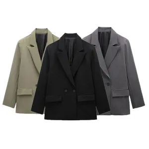 Chic Women's Solid Double-Breasted Loose Suit Coat - Perfect for Spring & Autumn Style