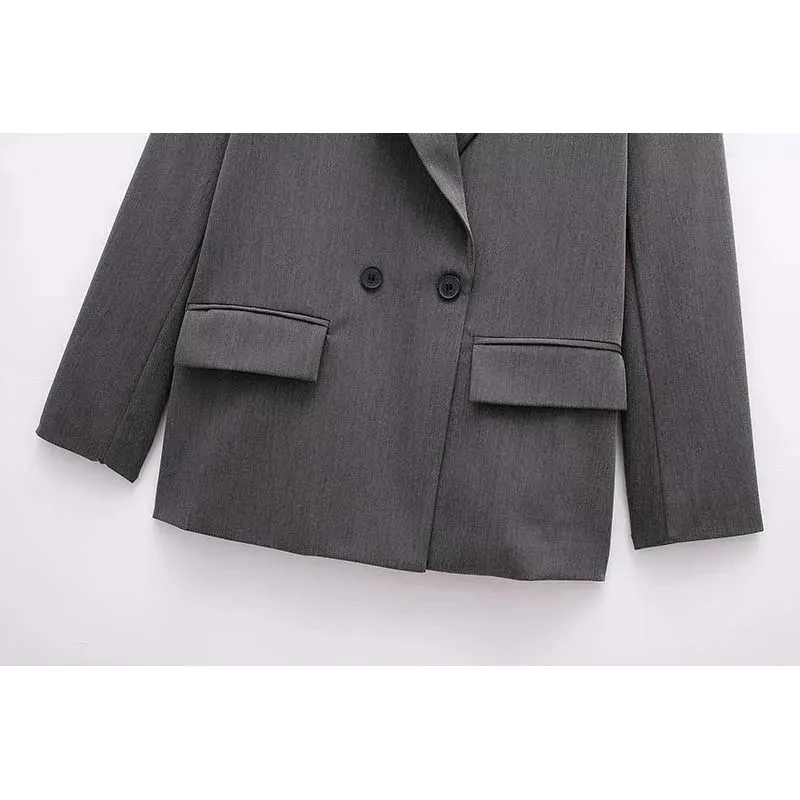 Chic Women's Solid Double-Breasted Loose Suit Coat - Perfect for Spring & Autumn Style