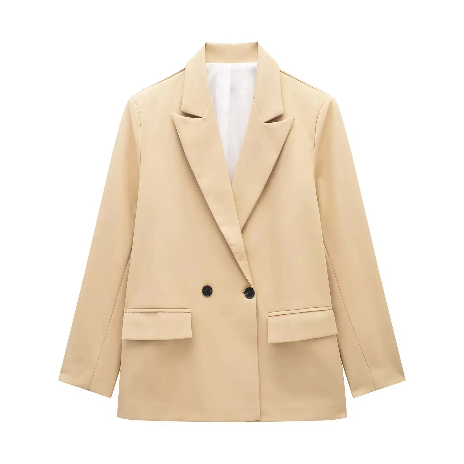 Chic Women's Solid Double-Breasted Loose Suit Coat - Perfect for Spring & Autumn Style