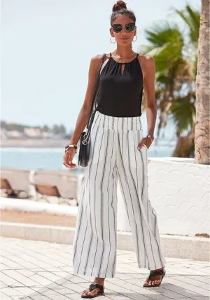 Coastal Stripe Wide-Leg Pants