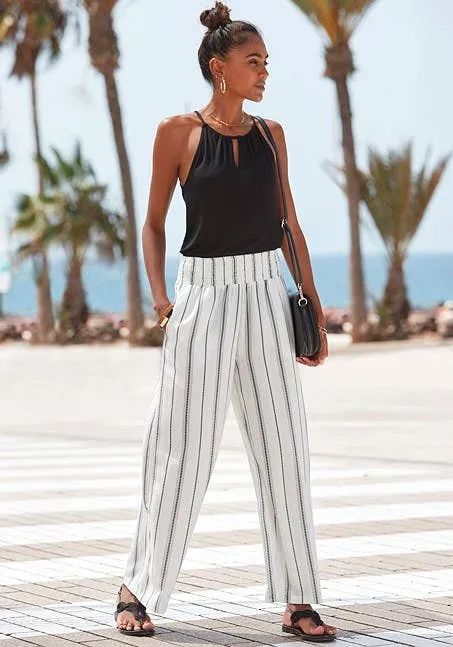 Coastal Stripe Wide-Leg Pants
