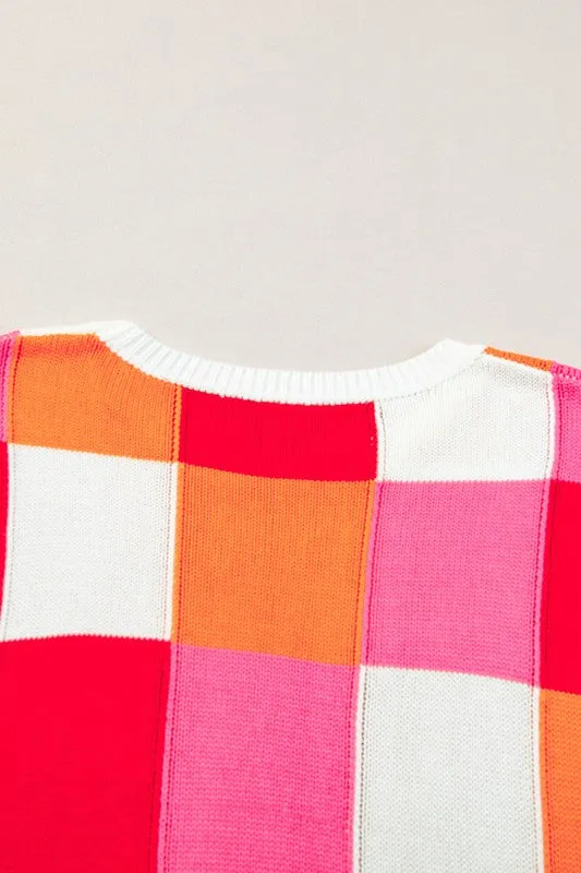 Color Block Cap Sleeve Sweater
