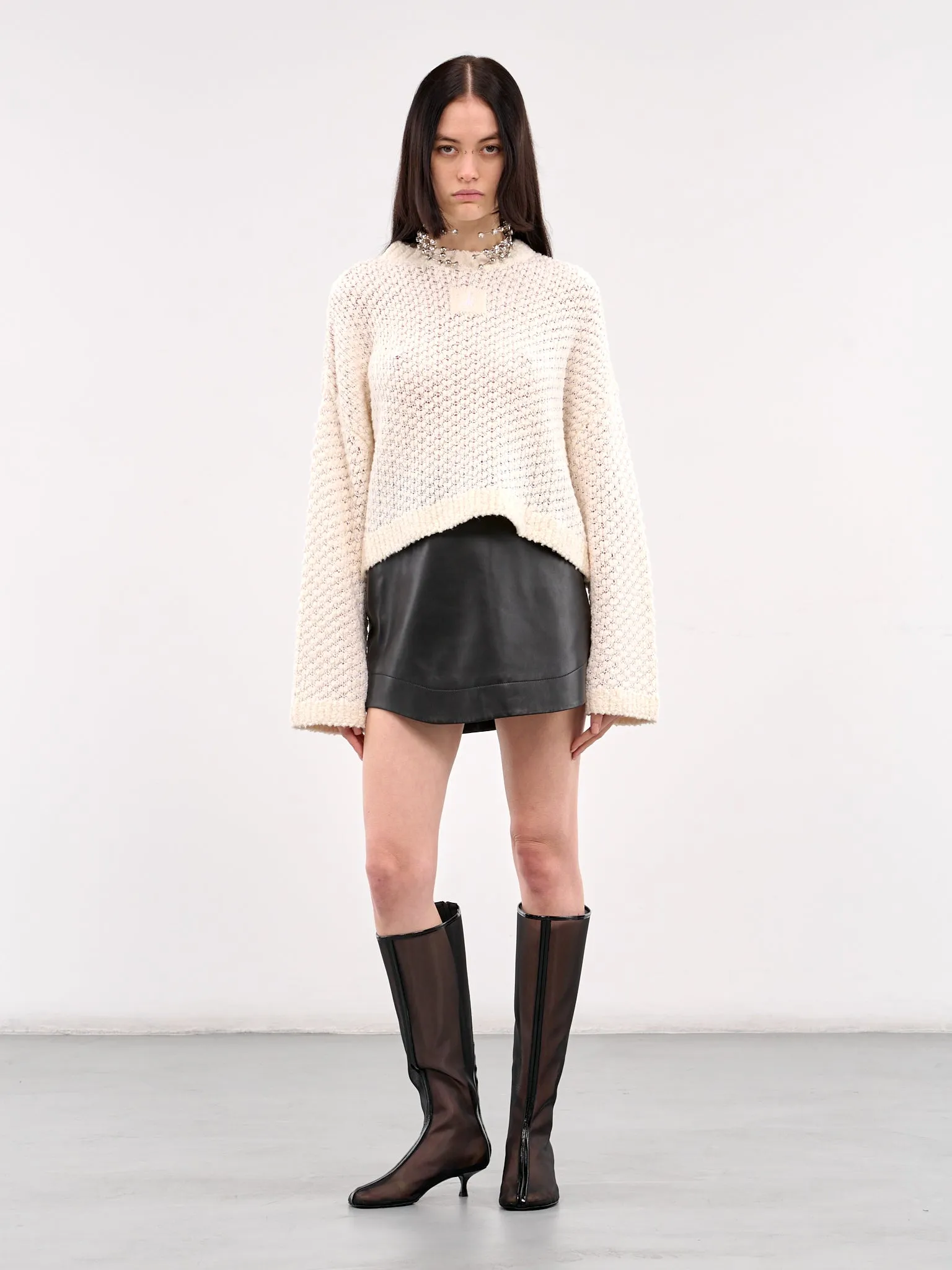 Cropped Open Stitch Jumper (KW1351-YN0394-HIBISCUS)
