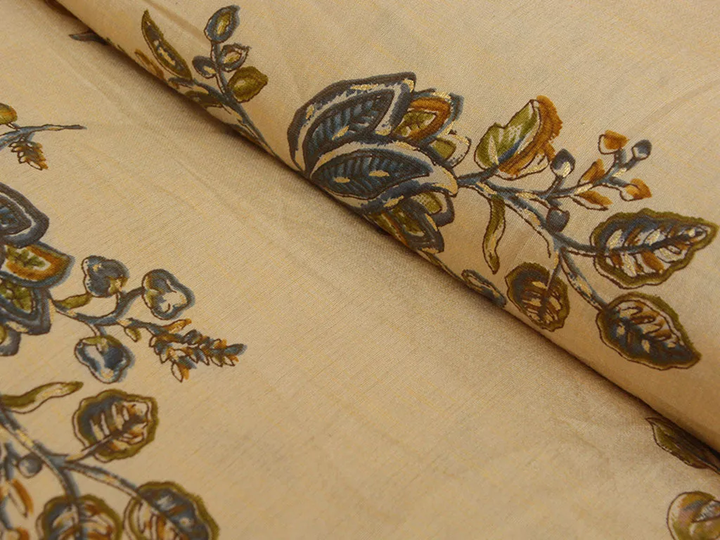 Dark Cream Floral Premium Modal Chanderi Silk Fabric