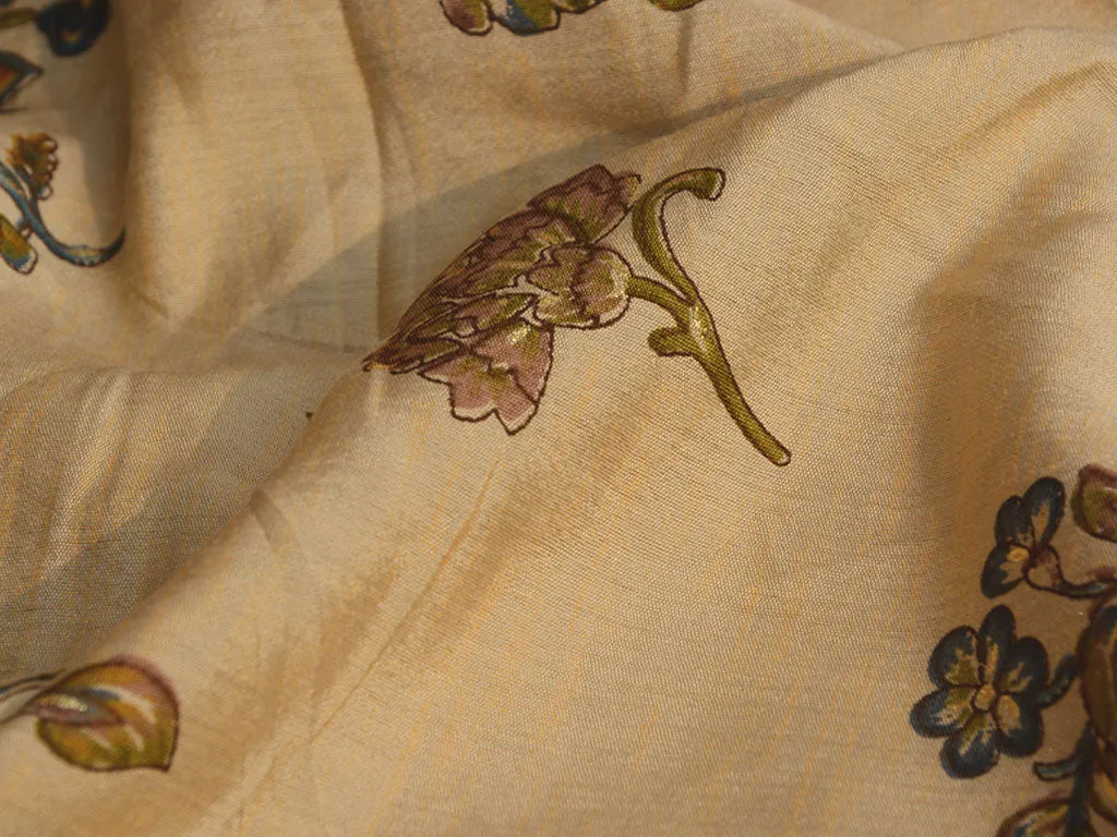 Dark Cream Floral Premium Modal Chanderi Silk Fabric