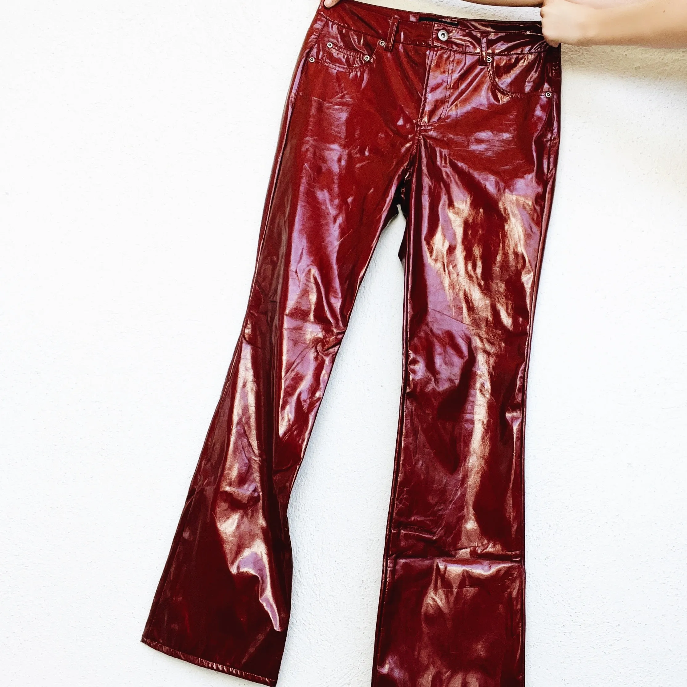 Deep Red Wet Look Pants (M)