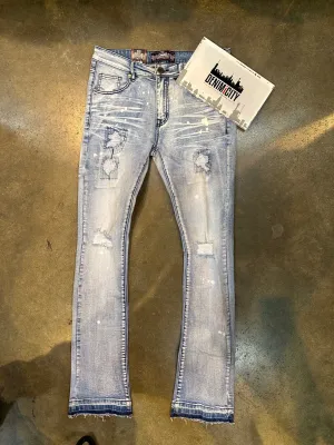 DENIMiCITY Knee Rip Bleached Light Blue Stacked Denim (DNM-001BLEACH)