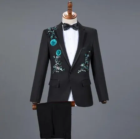 Diamond Royal Blue Men Suit Set Gold Embroidered Wedding Mens Slim Fit Tuxedo Mens Suits With Pants Prom Show Stage Costume Male