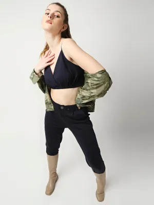 Disrupt Women Navy Straight Pants With Bralette Crop Top Co-rd Set (2pc)