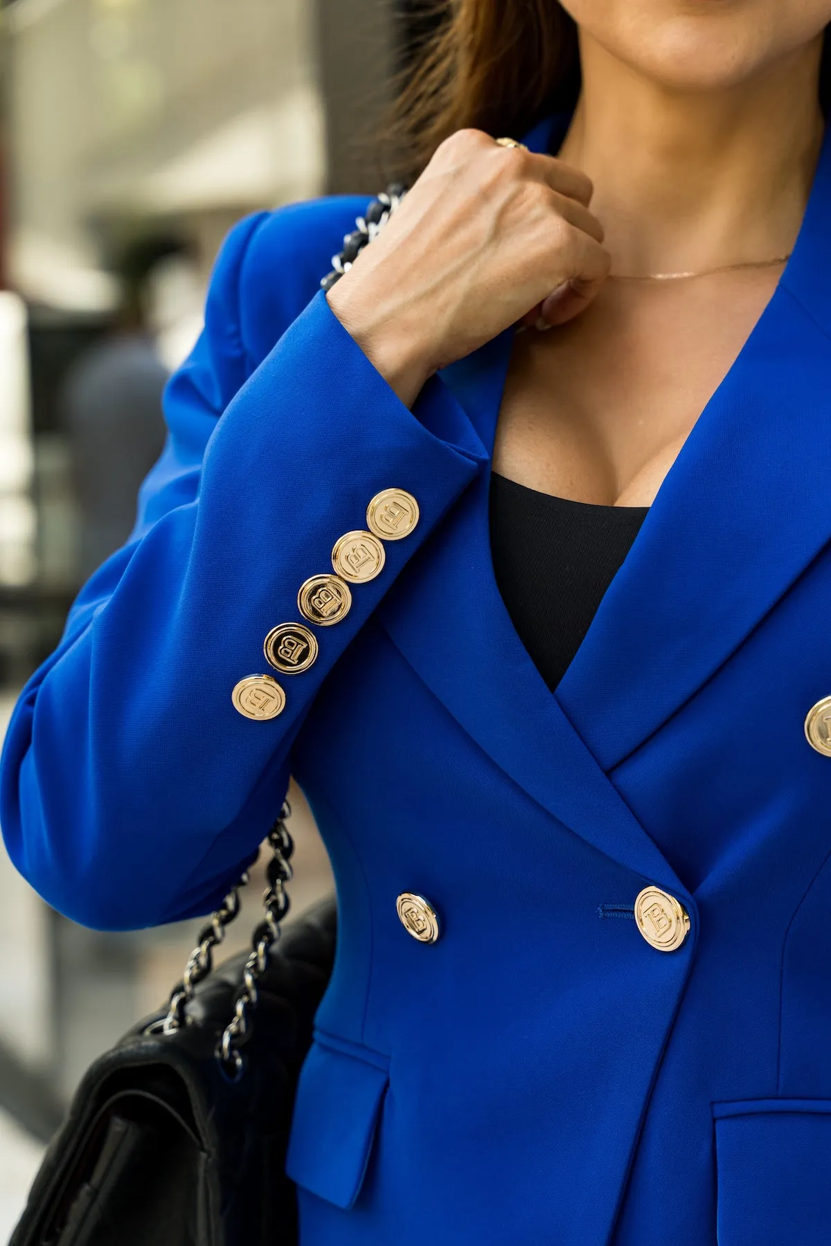 Double-Breasted Blazer Gold Tone Buttons - Royal Blue