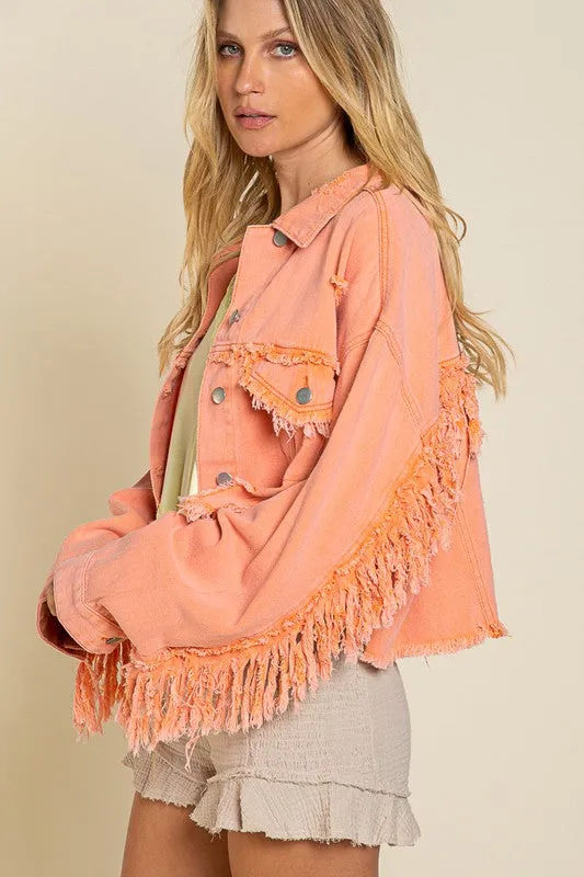 DS Fringe Distressed Crop Denim Jacket