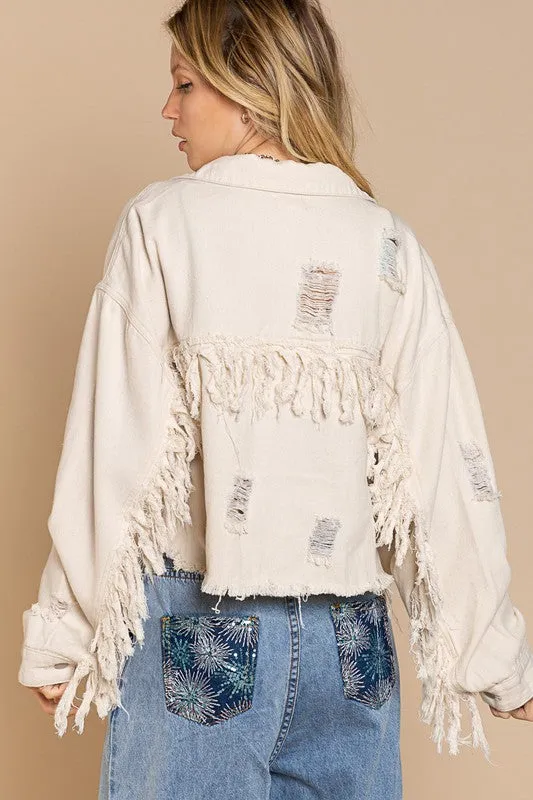 DS Fringe Distressed Crop Denim Jacket