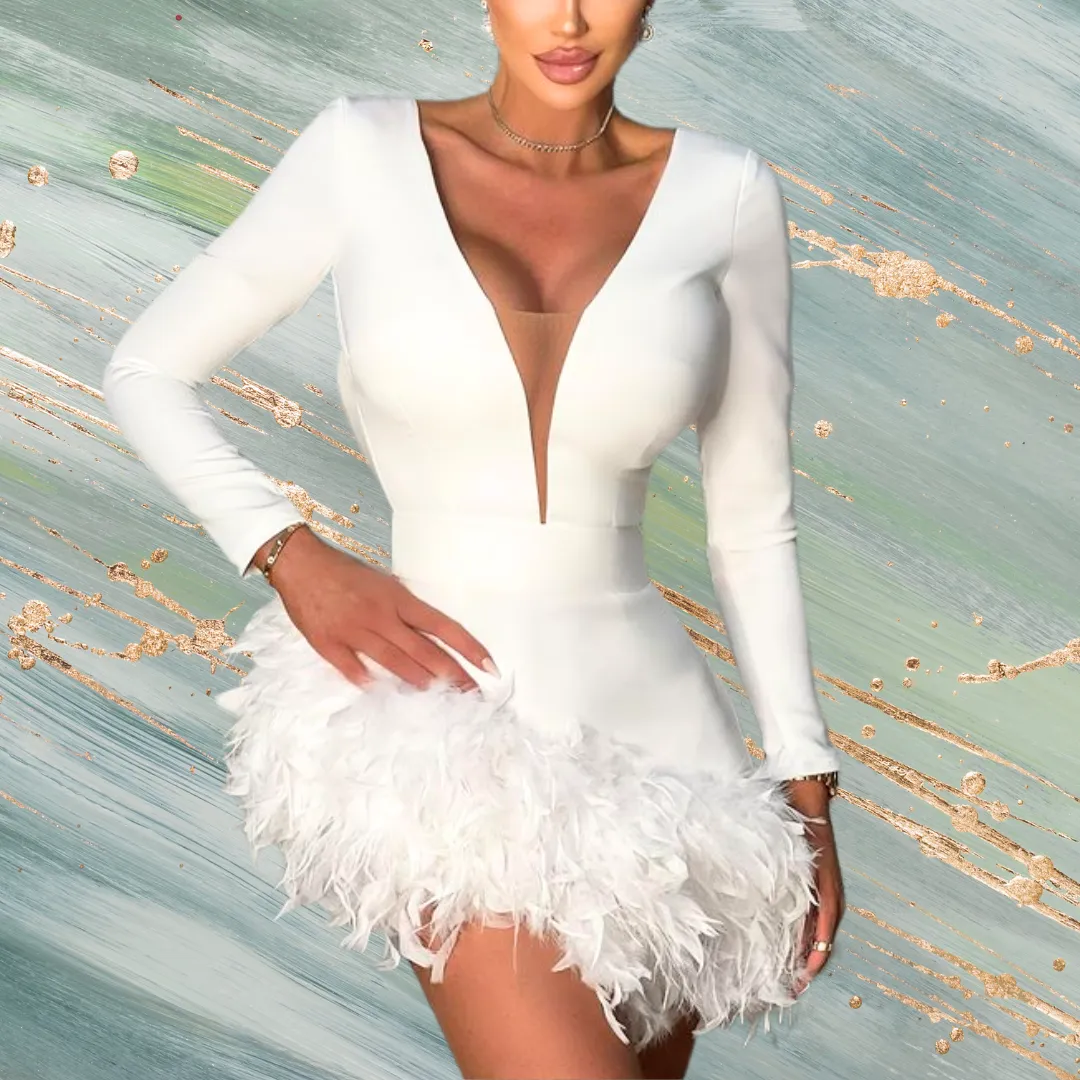 Elegance Feather Diamond Bandage Dress