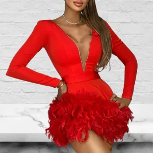 Elegance Feather Diamond Bandage Dress