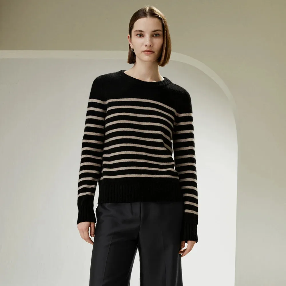 Elegant Striped Pullover Cashmere Sweater