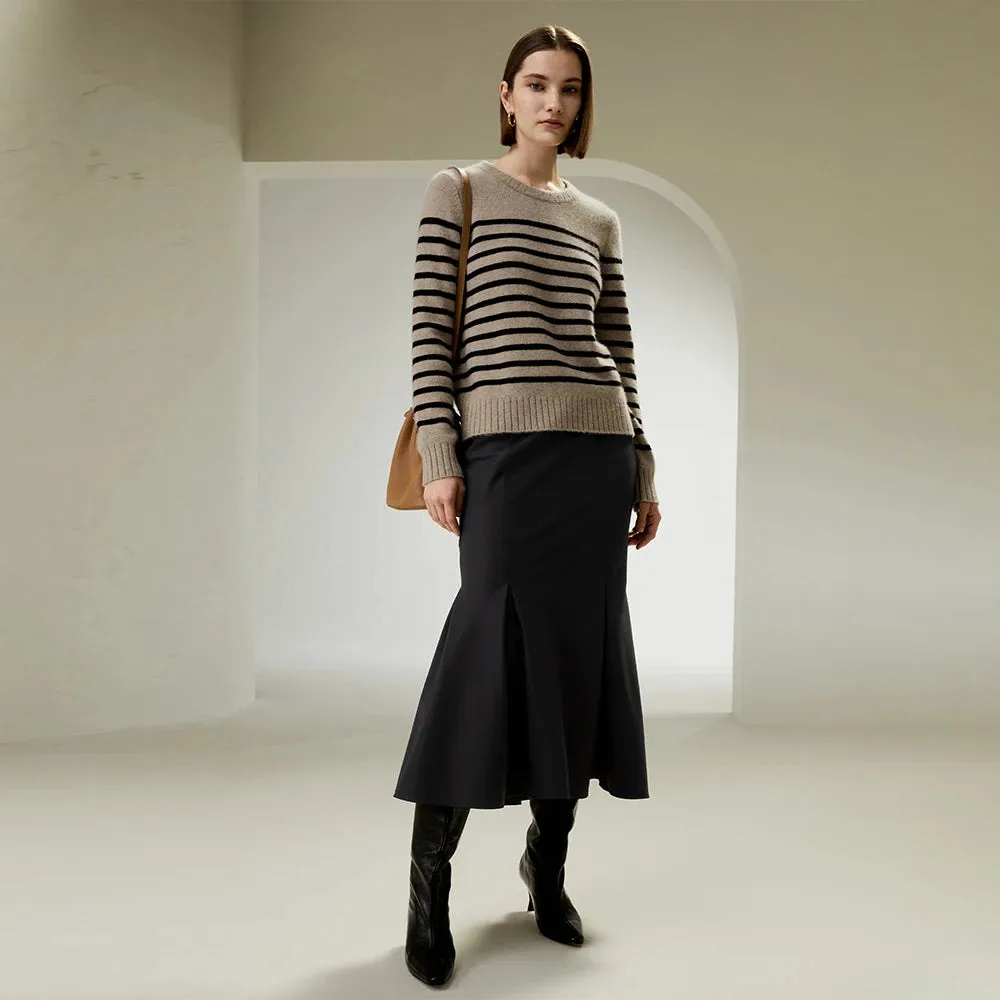 Elegant Striped Pullover Cashmere Sweater