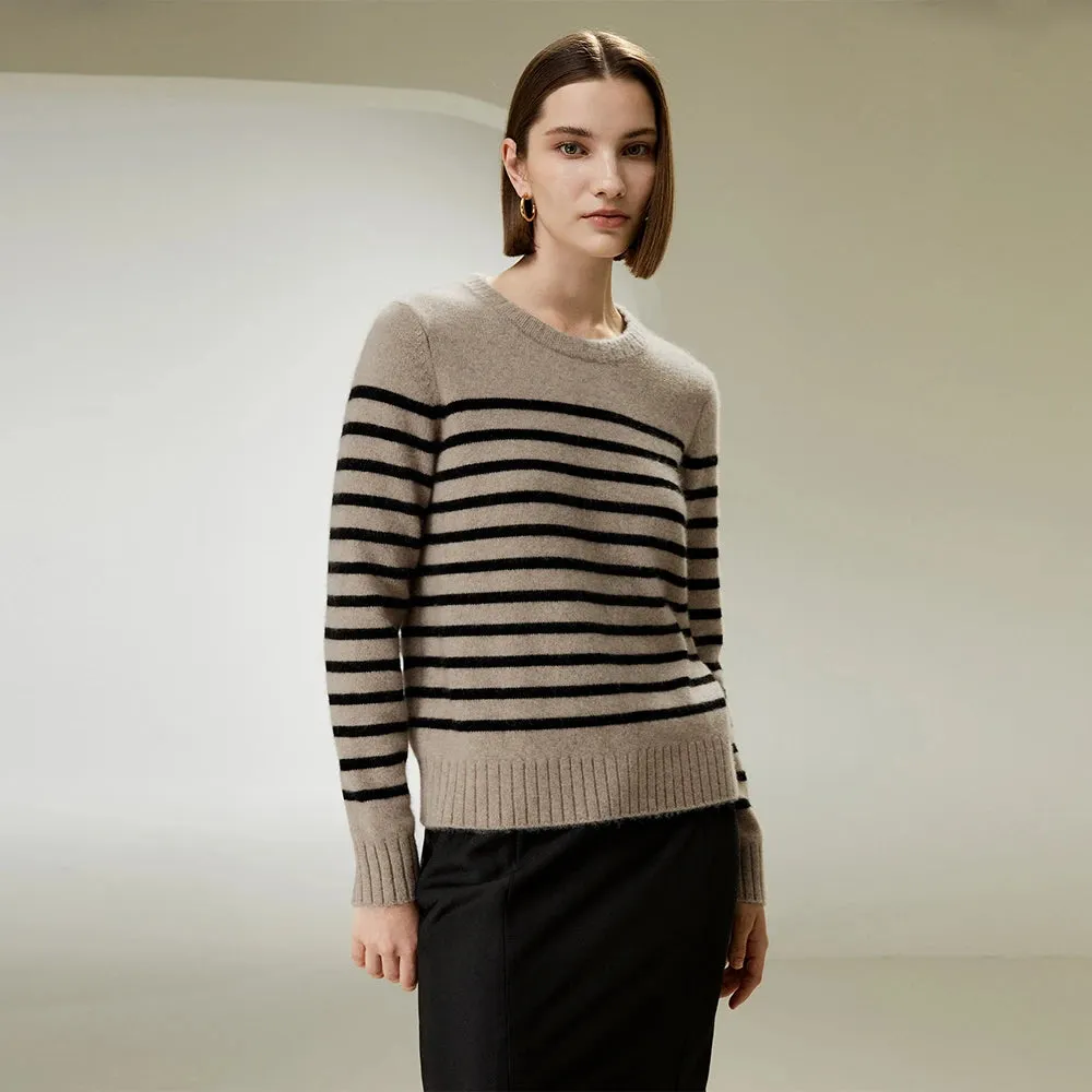 Elegant Striped Pullover Cashmere Sweater